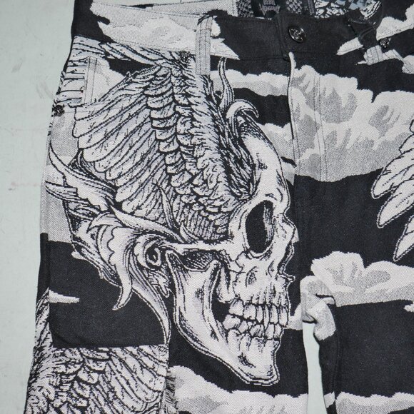 Rebel Vengeance Winged Skull Tapestry Cargo Pants Size 28x32 Goth Streetwear - Picture 8 of 13